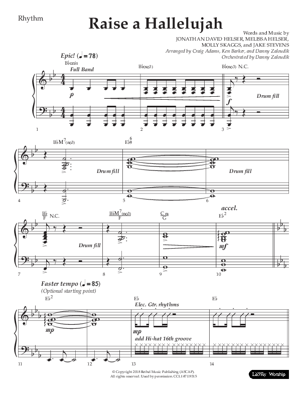 Raise A Hallelujah (Choral Anthem SATB) Lead Melody & Rhythm (Lifeway Choral / Arr. Craig Adams / Arr. Ken Barker / Arr. Danny Zaloudik)