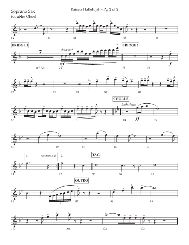 Raise A Hallelujah (Choral Anthem SATB) Soprano Sax (Lifeway Choral / Arr. Craig Adams / Arr. Ken Barker / Arr. Danny Zaloudik)