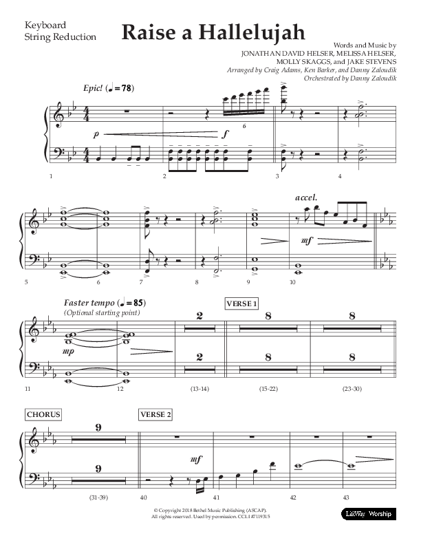Raise A Hallelujah (Choral Anthem SATB) String Reduction (Lifeway Choral / Arr. Craig Adams / Arr. Ken Barker / Arr. Danny Zaloudik)