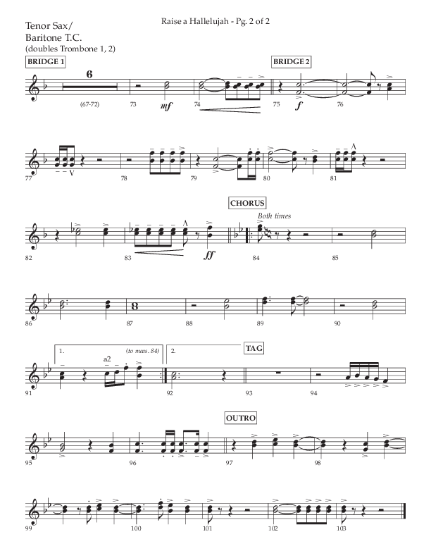 Raise A Hallelujah (Choral Anthem SATB) Tenor Sax/Baritone T.C. (Lifeway Choral / Arr. Craig Adams / Arr. Ken Barker / Arr. Danny Zaloudik)
