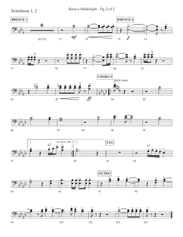 Raise A Hallelujah (Choral Anthem SATB) Trombone 1/2 (Lifeway Choral / Arr. Craig Adams / Arr. Ken Barker / Arr. Danny Zaloudik)