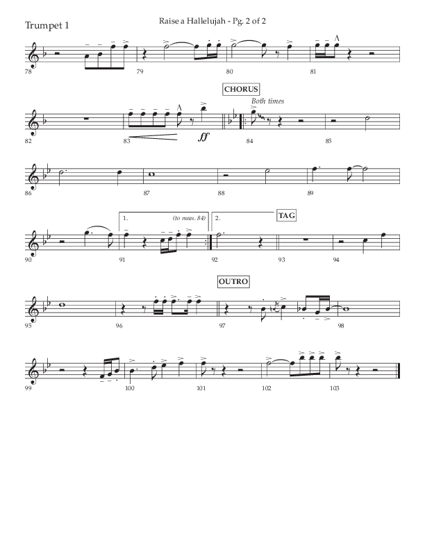 Raise A Hallelujah (Choral Anthem SATB) Trumpet 1 (Lifeway Choral / Arr. Craig Adams / Arr. Ken Barker / Arr. Danny Zaloudik)
