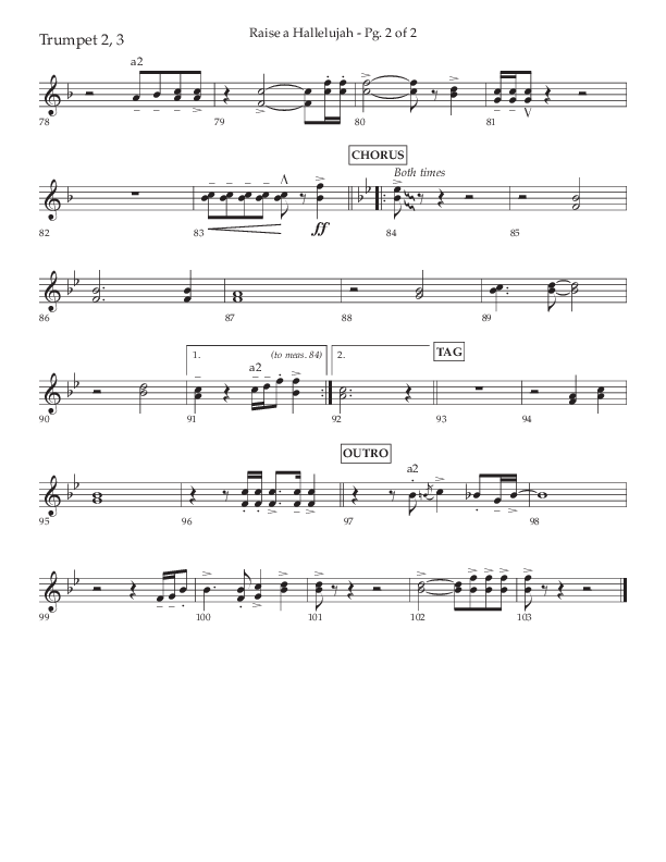 Raise A Hallelujah (Choral Anthem SATB) Trumpet 2/3 (Lifeway Choral / Arr. Craig Adams / Arr. Ken Barker / Arr. Danny Zaloudik)