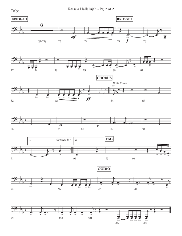 Raise A Hallelujah (Choral Anthem SATB) Tuba (Lifeway Choral / Arr. Craig Adams / Arr. Ken Barker / Arr. Danny Zaloudik)