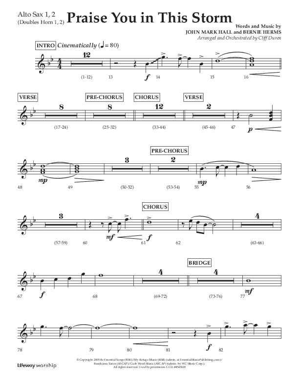 Praise You In This Storm (Choral Anthem SATB) Alto Sax 1/2 (Lifeway Choral / Arr. Cliff Duren)
