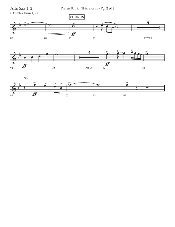 Praise You In This Storm (Choral Anthem SATB) Alto Sax 1/2 (Lifeway Choral / Arr. Cliff Duren)