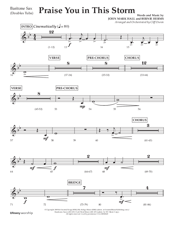 Praise You In This Storm (Choral Anthem SATB) Bari Sax (Lifeway Choral / Arr. Cliff Duren)