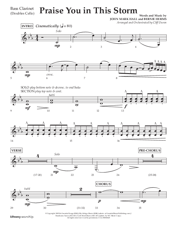 Praise You In This Storm (Choral Anthem SATB) Bass Clarinet (Lifeway Choral / Arr. Cliff Duren)