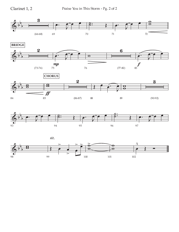 Praise You In This Storm (Choral Anthem SATB) Clarinet 1/2 (Lifeway Choral / Arr. Cliff Duren)