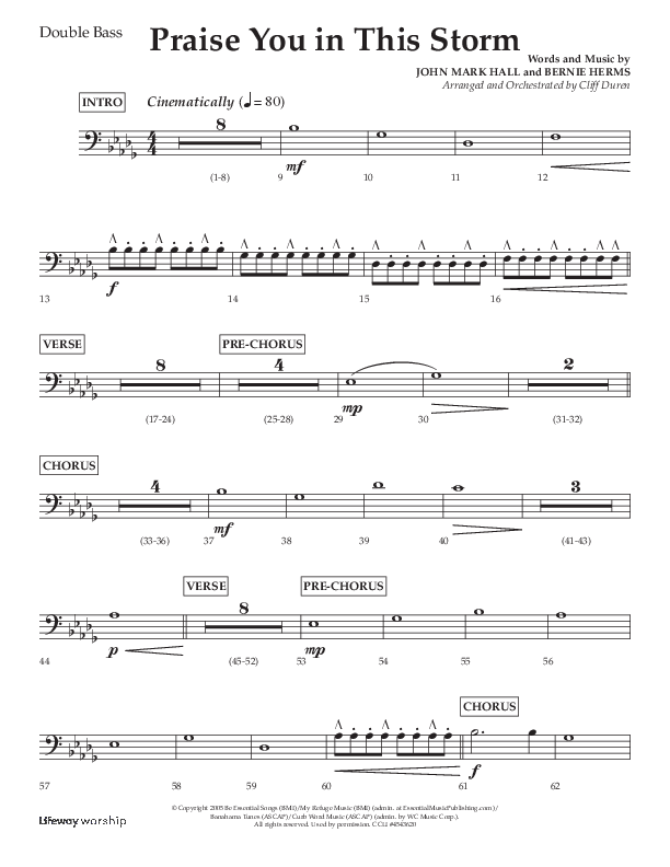 Praise You In This Storm (Choral Anthem SATB) Double Bass (Lifeway Choral / Arr. Cliff Duren)