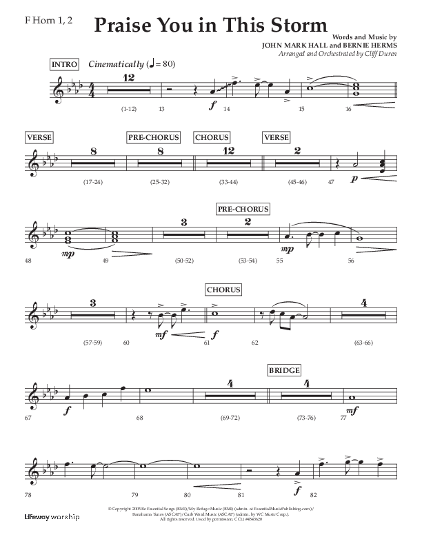 Praise You In This Storm (Choral Anthem SATB) French Horn 1/2 (Lifeway Choral / Arr. Cliff Duren)