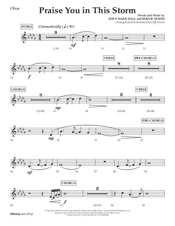 Praise You In This Storm (Choral Anthem SATB) Oboe (Lifeway Choral / Arr. Cliff Duren)