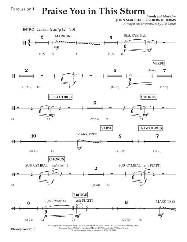 Praise You In This Storm (Choral Anthem SATB) Percussion (Lifeway Choral / Arr. Cliff Duren)