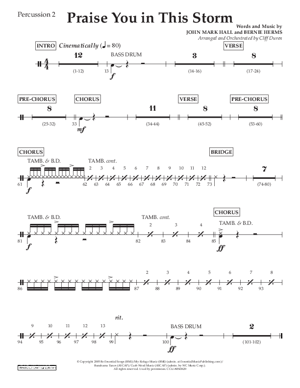Praise You In This Storm (Choral Anthem SATB) Percussion (Lifeway Choral / Arr. Cliff Duren)