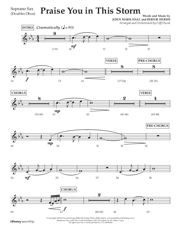 Praise You In This Storm (Choral Anthem SATB) Soprano Sax (Lifeway Choral / Arr. Cliff Duren)