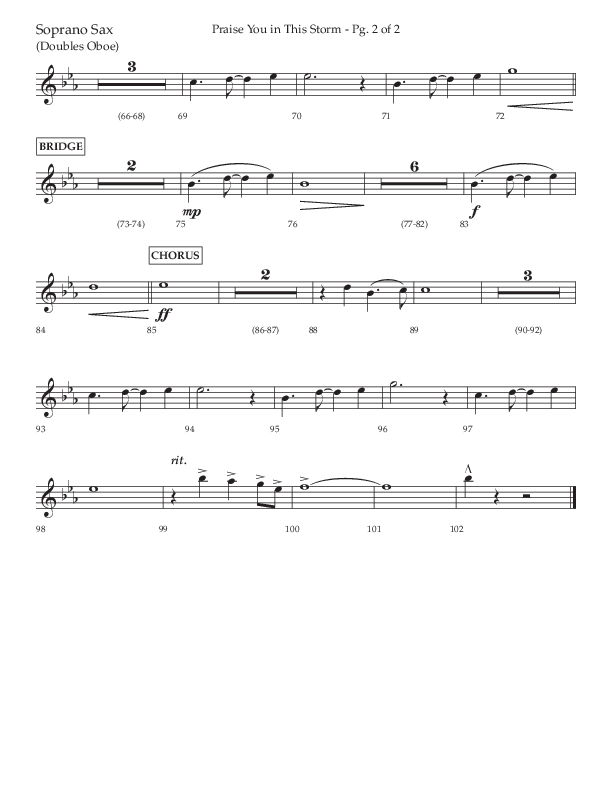 Praise You In This Storm (Choral Anthem SATB) Soprano Sax (Lifeway Choral / Arr. Cliff Duren)