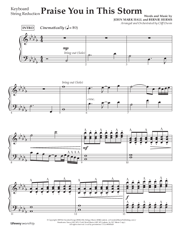 Praise You In This Storm (Choral Anthem SATB) String Reduction (Lifeway Choral / Arr. Cliff Duren)
