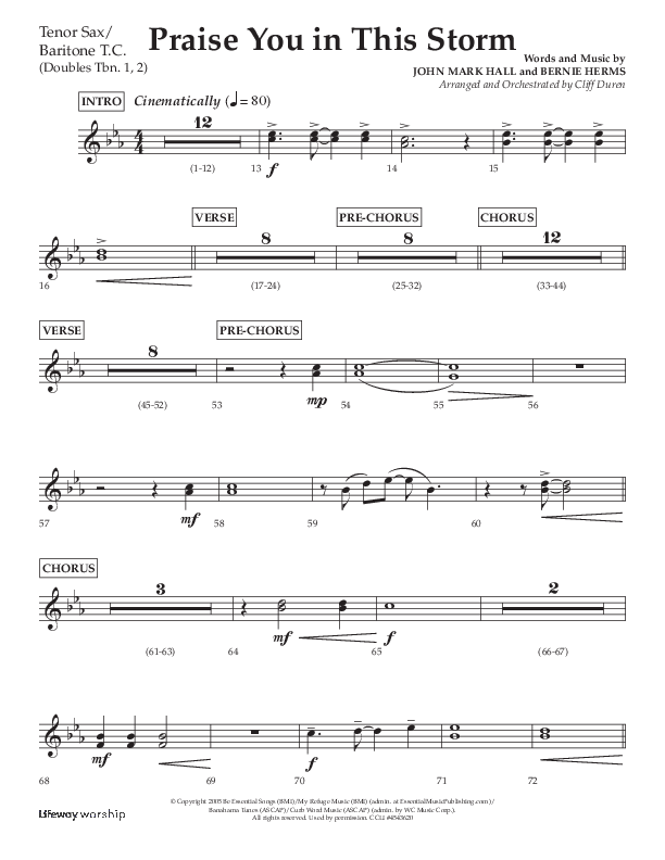 Praise You In This Storm (Choral Anthem SATB) Tenor Sax/Baritone T.C. (Lifeway Choral / Arr. Cliff Duren)