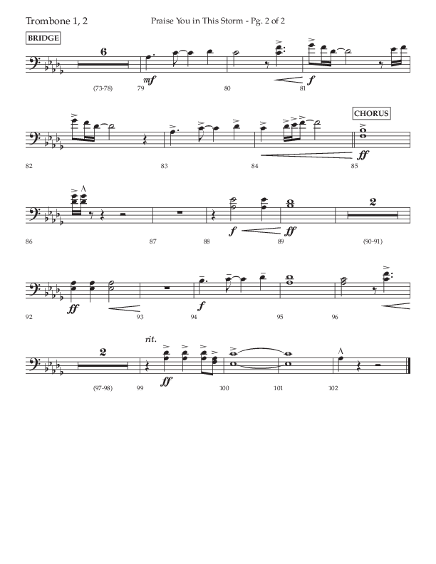 Praise You In This Storm (Choral Anthem SATB) Trombone 1/2 (Lifeway Choral / Arr. Cliff Duren)