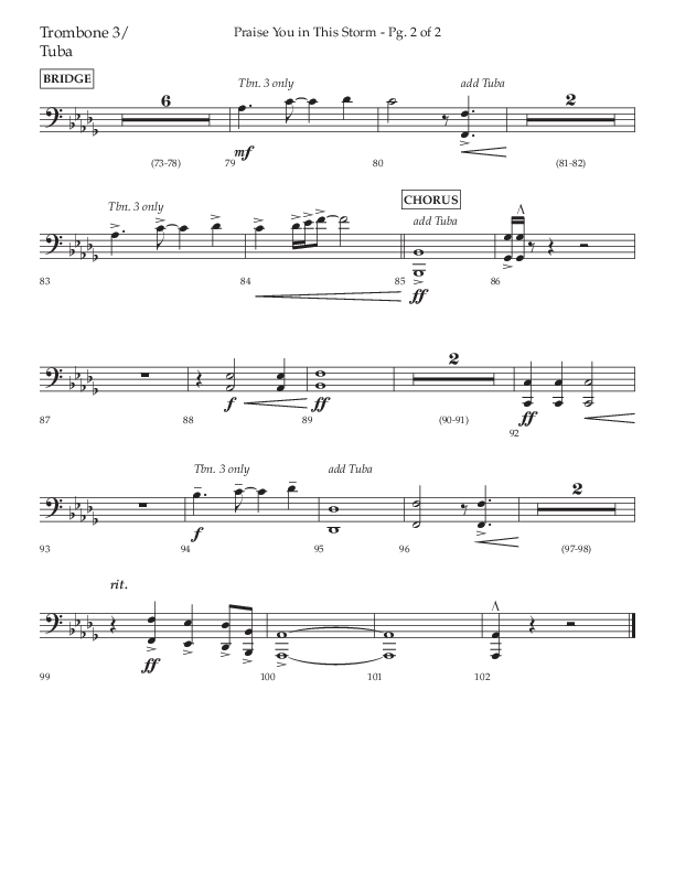 Praise You In This Storm (Choral Anthem SATB) Trombone 3/Tuba (Lifeway Choral / Arr. Cliff Duren)