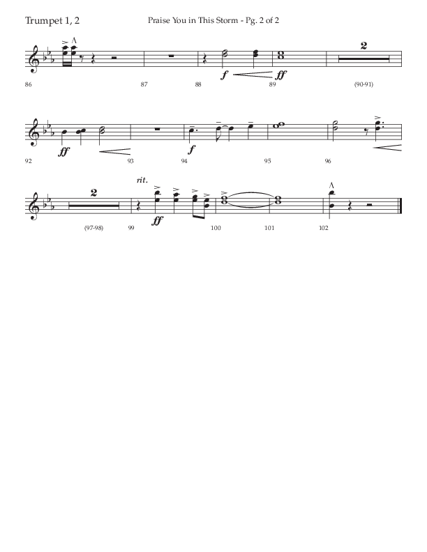 Praise You In This Storm (Choral Anthem SATB) Trumpet 1,2 (Lifeway Choral / Arr. Cliff Duren)