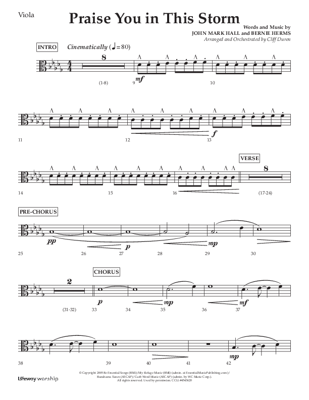 Praise You In This Storm (Choral Anthem SATB) Viola (Lifeway Choral / Arr. Cliff Duren)