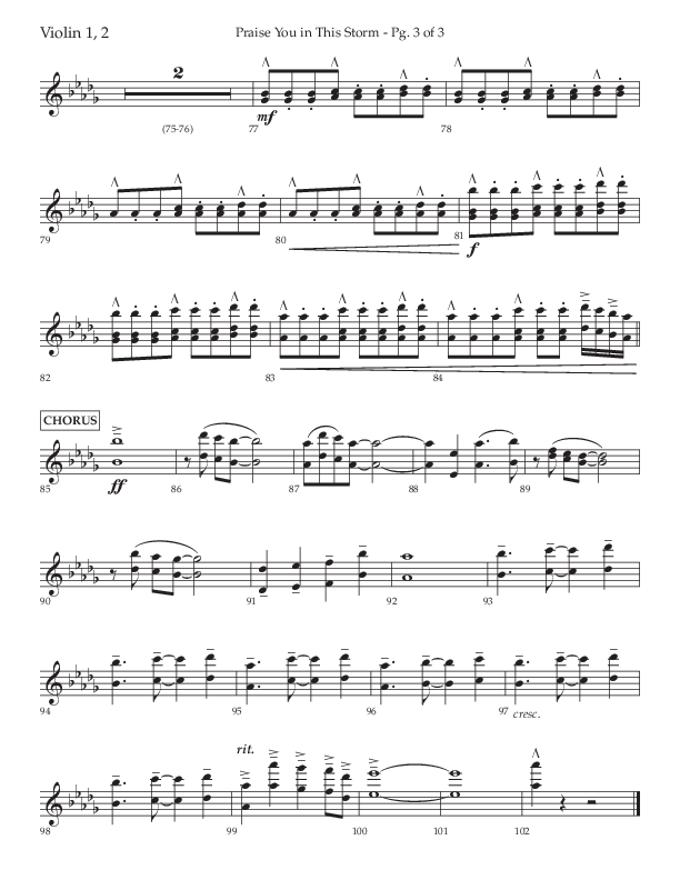 Praise You In This Storm (Choral Anthem SATB) Violin 1/2 (Lifeway Choral / Arr. Cliff Duren)