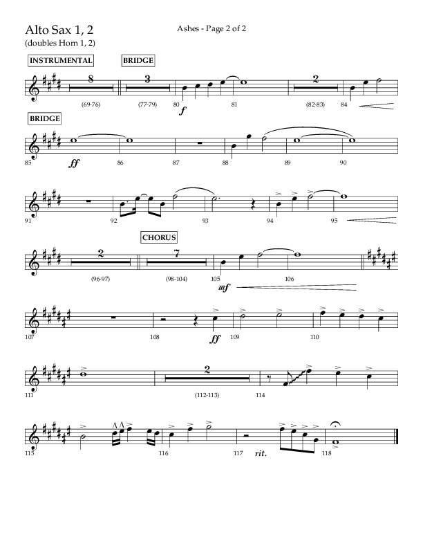 Ashes (Choral Anthem SATB) Alto Sax 1/2 (Lifeway Choral / Arr. Cliff Duren)