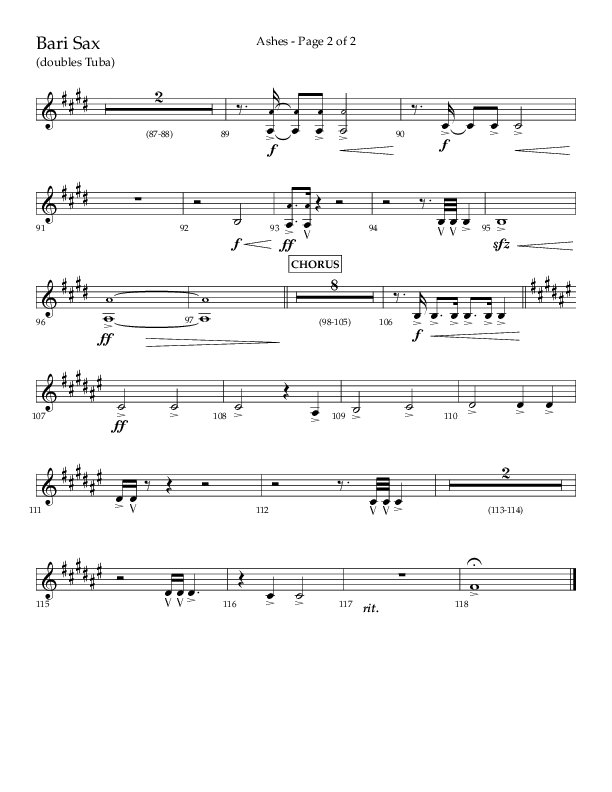 Ashes (Choral Anthem SATB) Bari Sax (Lifeway Choral / Arr. Cliff Duren)