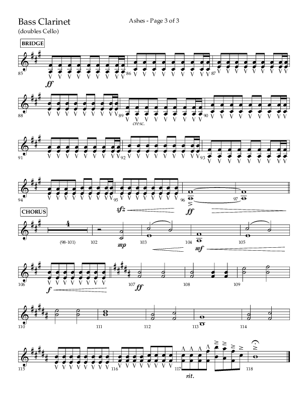 Ashes (Choral Anthem SATB) Bass Clarinet (Lifeway Choral / Arr. Cliff Duren)