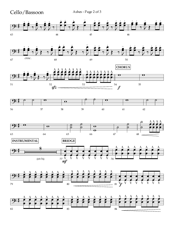 Ashes (Choral Anthem SATB) Cello (Lifeway Choral / Arr. Cliff Duren)