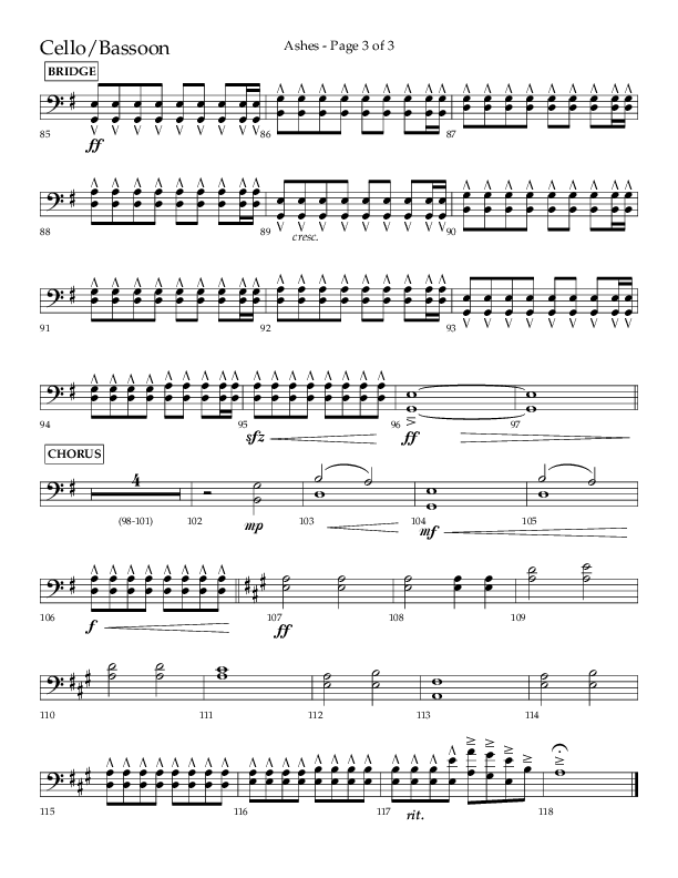 Ashes (Choral Anthem SATB) Cello (Lifeway Choral / Arr. Cliff Duren)