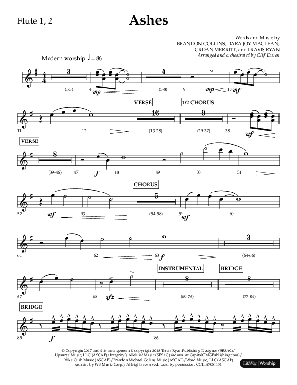 Ashes (Choral Anthem SATB) Flute 1/2 (Lifeway Choral / Arr. Cliff Duren)