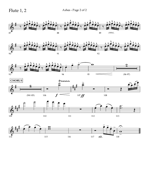 Ashes (Choral Anthem SATB) Flute 1/2 (Lifeway Choral / Arr. Cliff Duren)