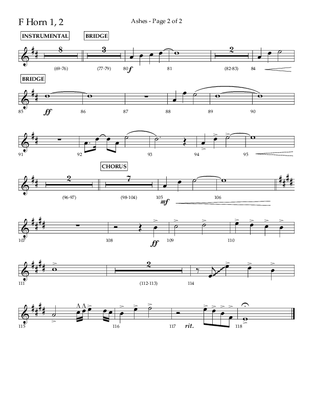 Ashes (Choral Anthem SATB) French Horn 1/2 (Lifeway Choral / Arr. Cliff Duren)