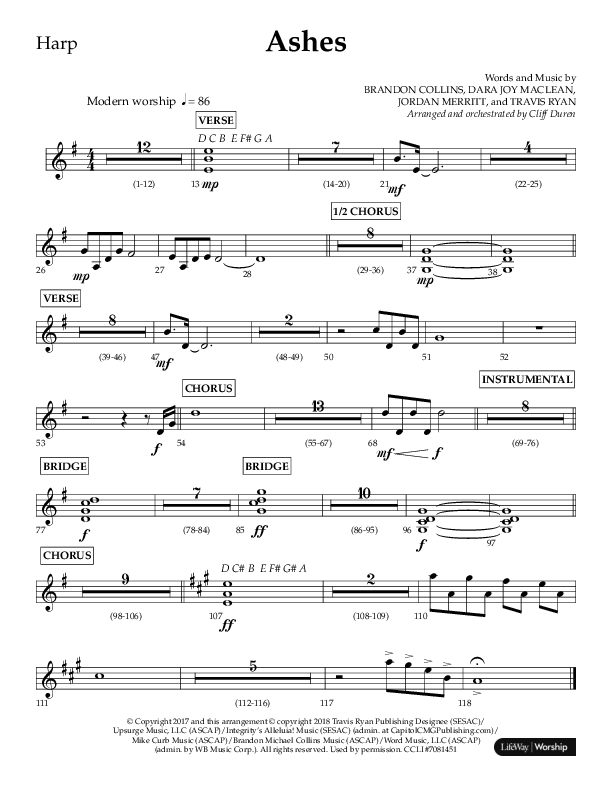 Ashes (Choral Anthem SATB) Harp (Lifeway Choral / Arr. Cliff Duren)