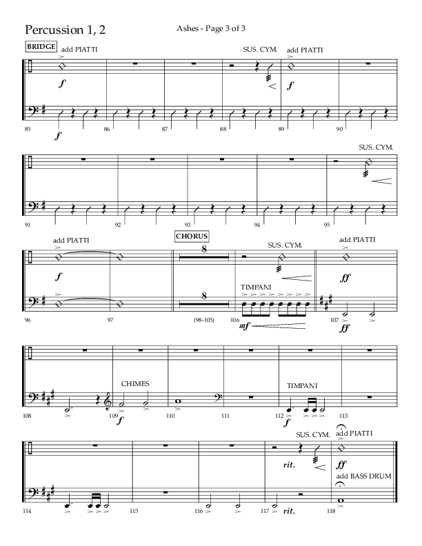 Ashes (Choral Anthem SATB) Percussion 1/2 (Lifeway Choral / Arr. Cliff Duren)