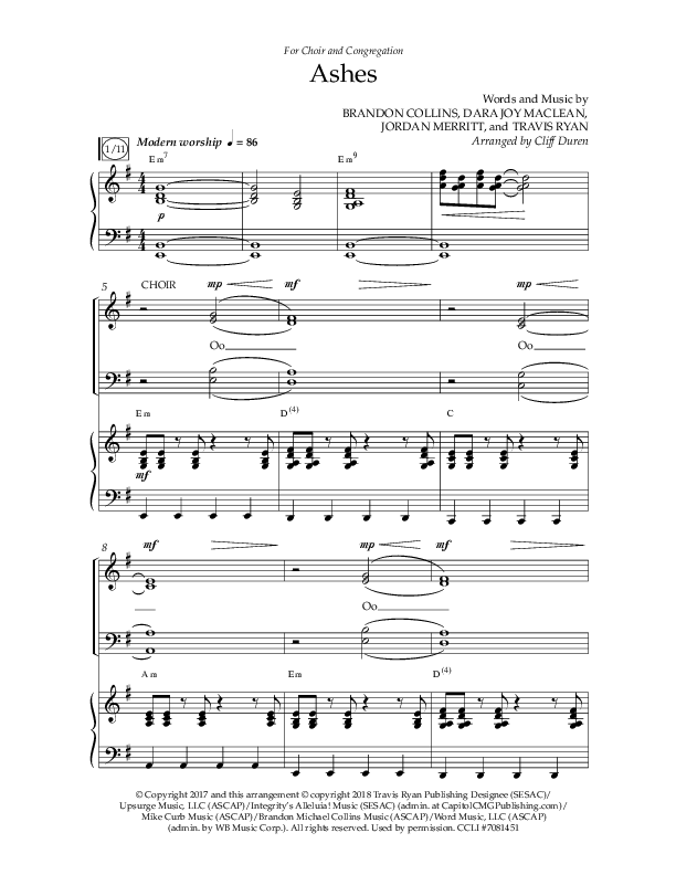 Ashes (Choral Anthem SATB) Anthem (SATB/Piano) (Lifeway Choral / Arr. Cliff Duren)