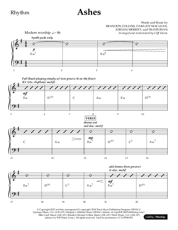 Ashes (Choral Anthem SATB) Lead Melody & Rhythm (Lifeway Choral / Arr. Cliff Duren)