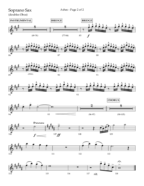 Ashes (Choral Anthem SATB) Soprano Sax (Lifeway Choral / Arr. Cliff Duren)