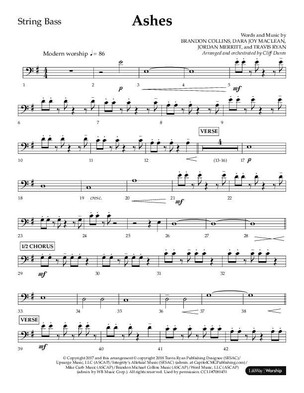 Ashes (Choral Anthem SATB) String Bass (Lifeway Choral / Arr. Cliff Duren)