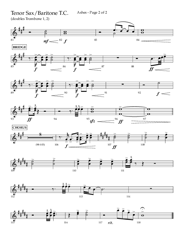 Ashes (Choral Anthem SATB) Tenor Sax/Baritone T.C. (Lifeway Choral / Arr. Cliff Duren)