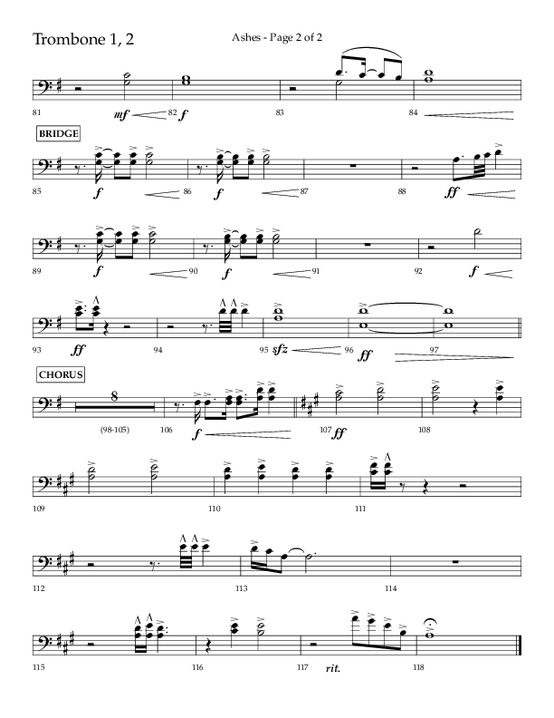Ashes (Choral Anthem SATB) Trombone 1/2 (Lifeway Choral / Arr. Cliff Duren)