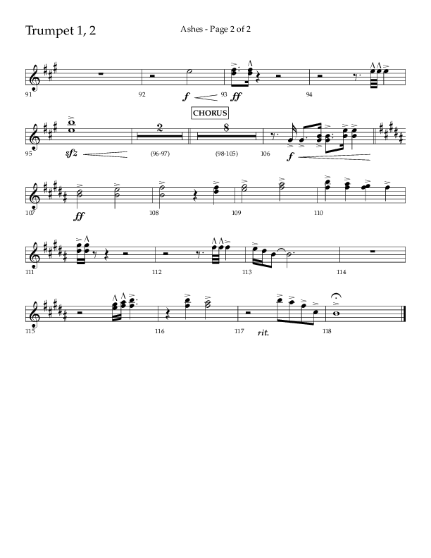 Ashes (Choral Anthem SATB) Trumpet 1,2 (Lifeway Choral / Arr. Cliff Duren)