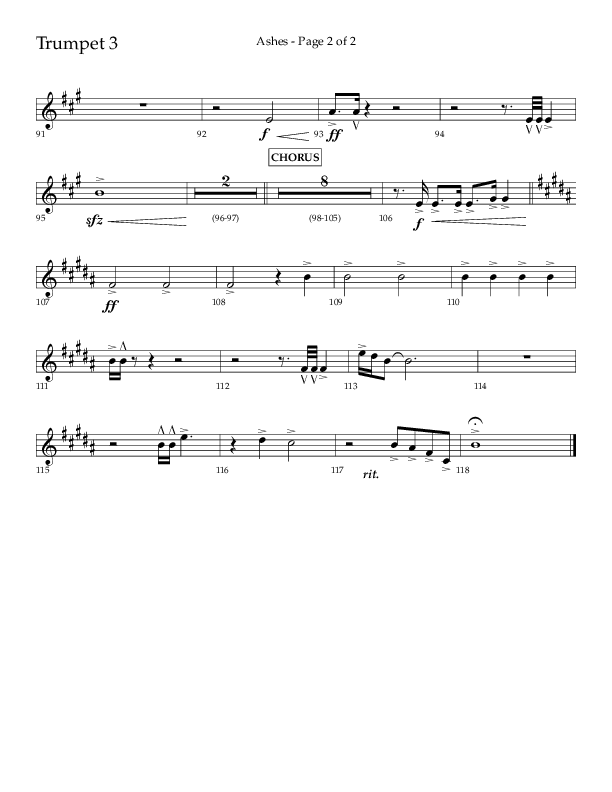 Ashes (Choral Anthem SATB) Trumpet 3 (Lifeway Choral / Arr. Cliff Duren)
