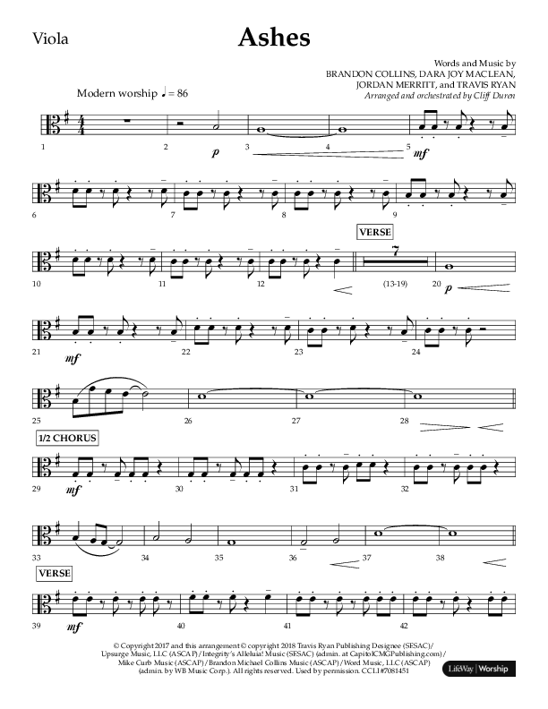 Ashes (Choral Anthem SATB) Viola (Lifeway Choral / Arr. Cliff Duren)