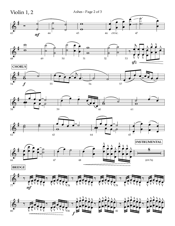 Ashes (Choral Anthem SATB) Violin 1/2 (Lifeway Choral / Arr. Cliff Duren)