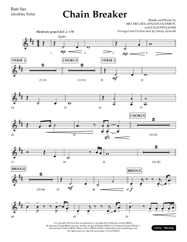 Chain Breaker (Choral Anthem SATB) Bari Sax (Lifeway Choral / Arr. Danny Zaloudik)