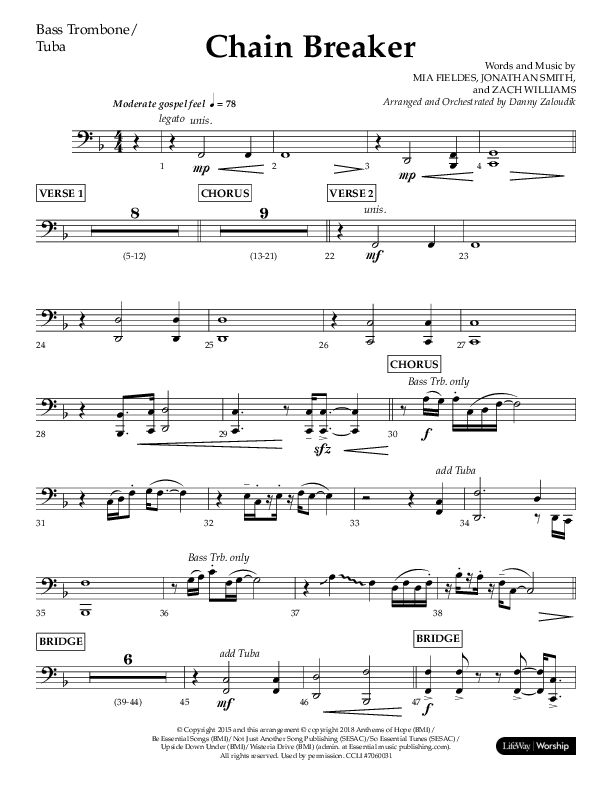 Chain Breaker (Choral Anthem SATB) Bass Trombone, Tuba (Lifeway Choral / Arr. Danny Zaloudik)
