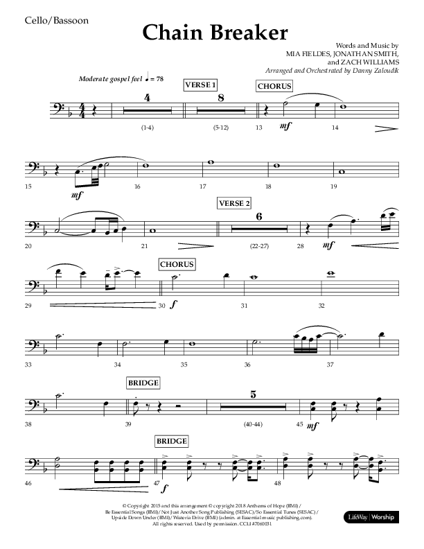 Chain Breaker (Choral Anthem SATB) Cello (Lifeway Choral / Arr. Danny Zaloudik)